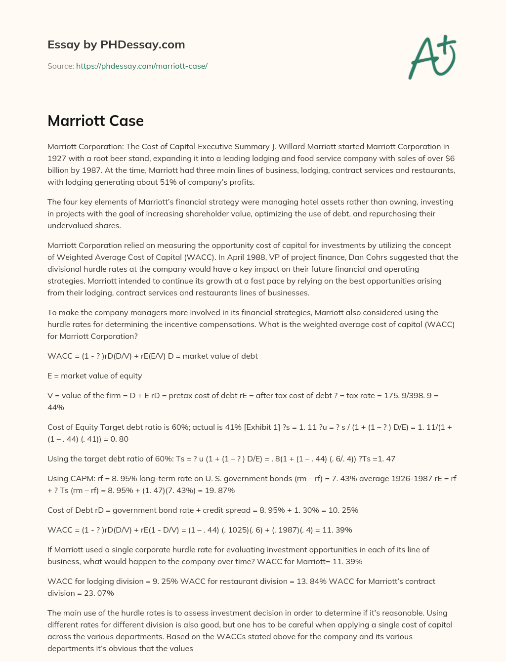 Marriott Case essay