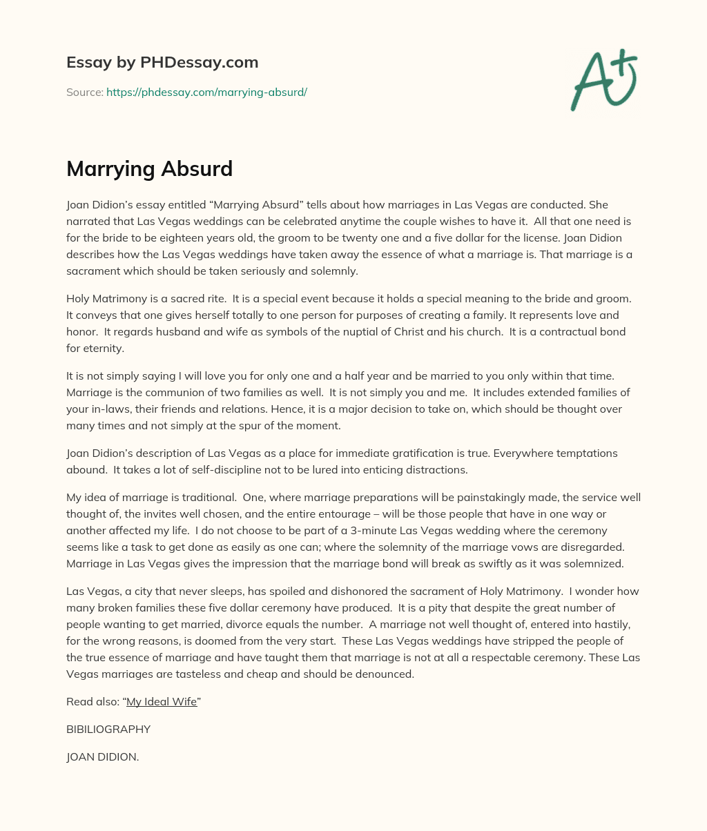 Marrying Absurd essay