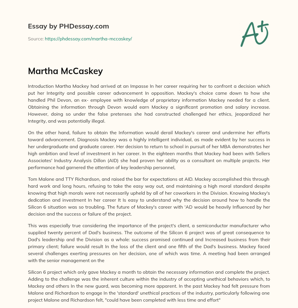 Martha McCaskey essay