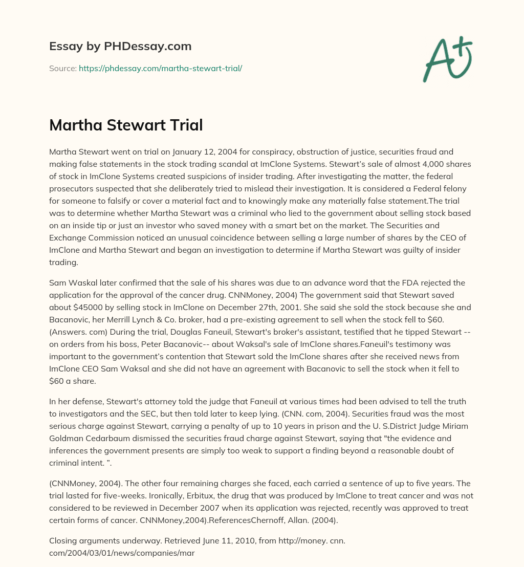 Martha Stewart Trial essay