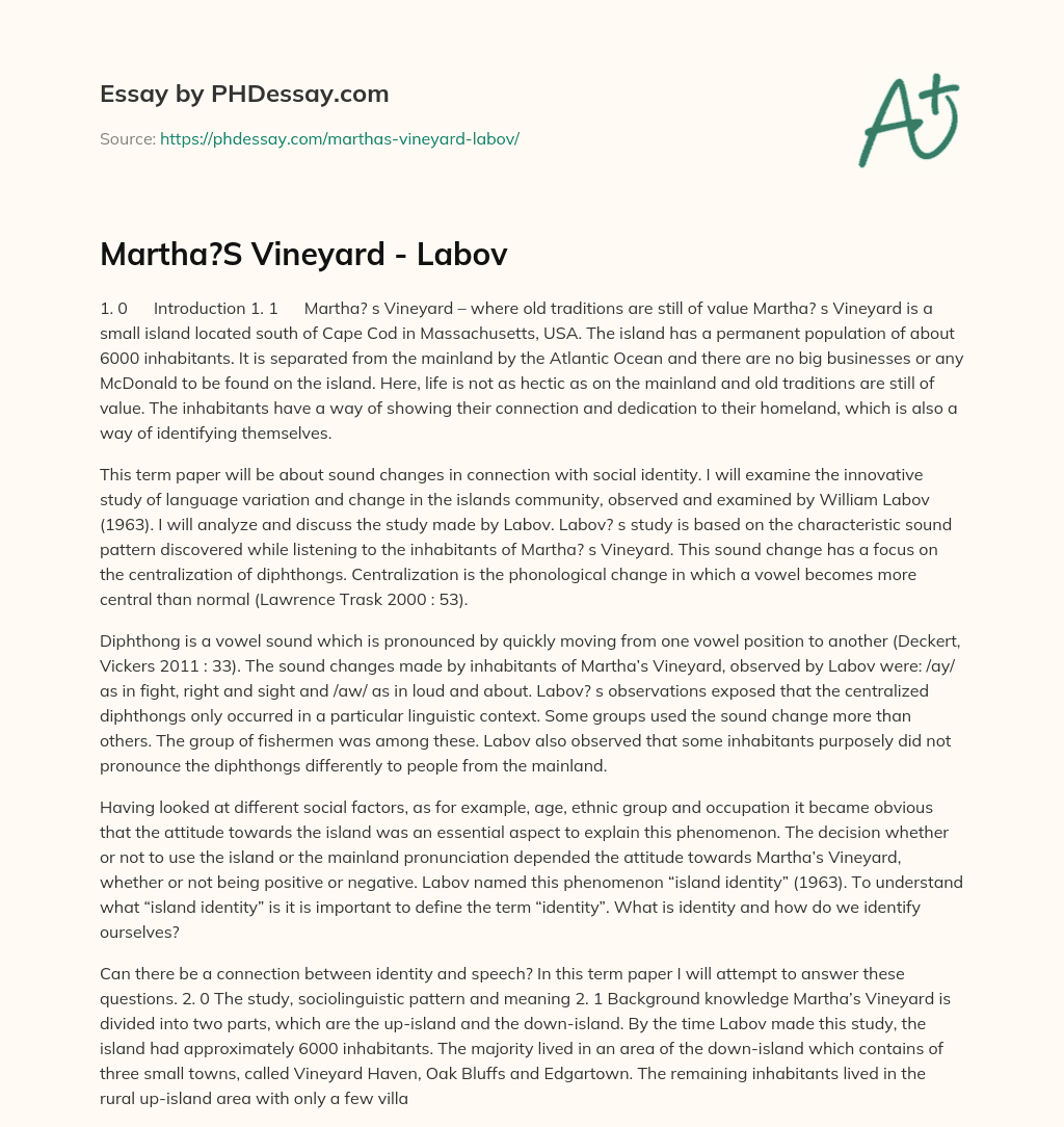 Martha?S Vineyard – Labov essay