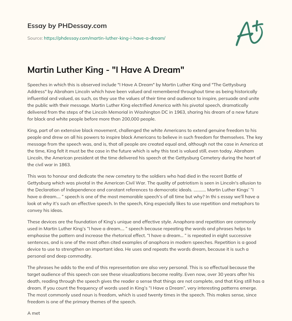 Martin Luther King – “I Have A Dream” essay