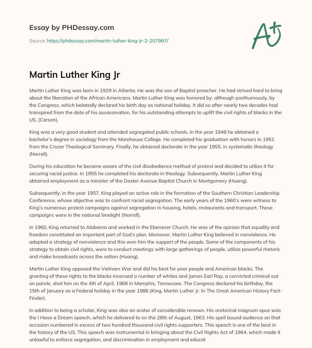 Martin Luther King’s Life and Achievements essay