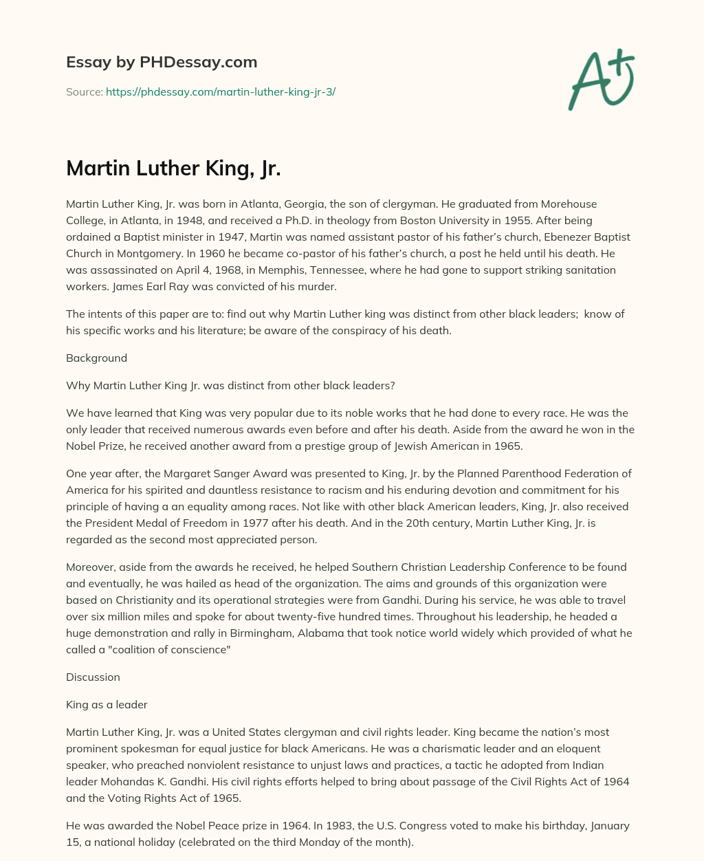 a thesis statement about martin luther king jr