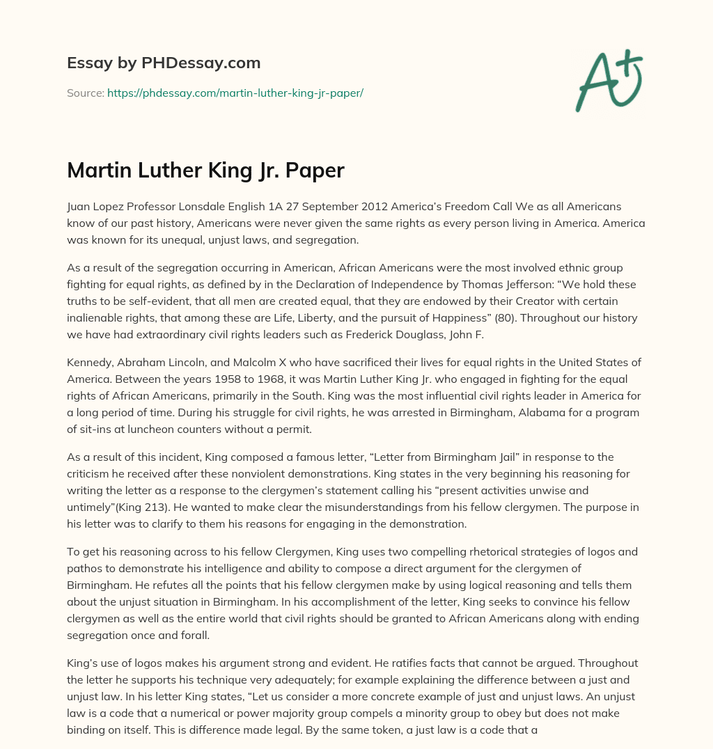 essay on martin luther king jr