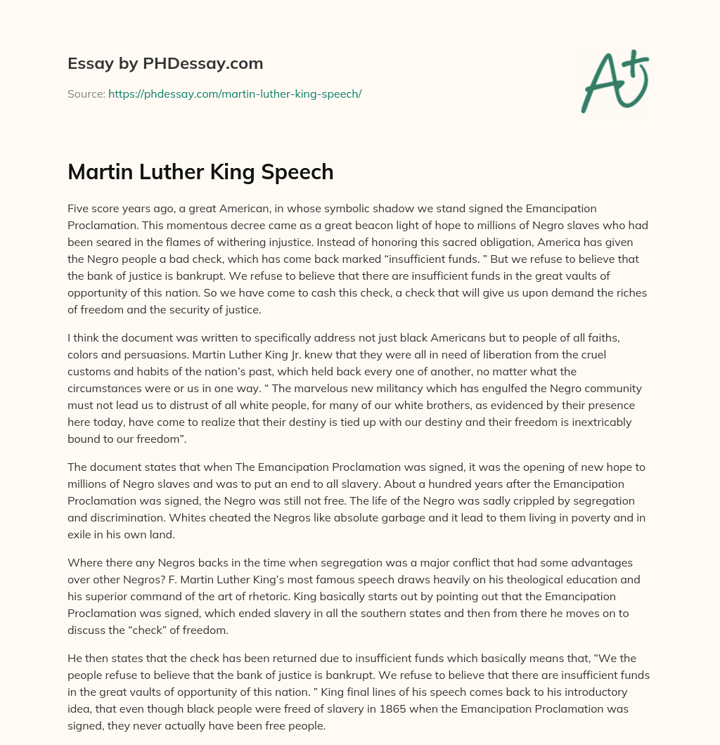 what is the thesis of martin luther king speech