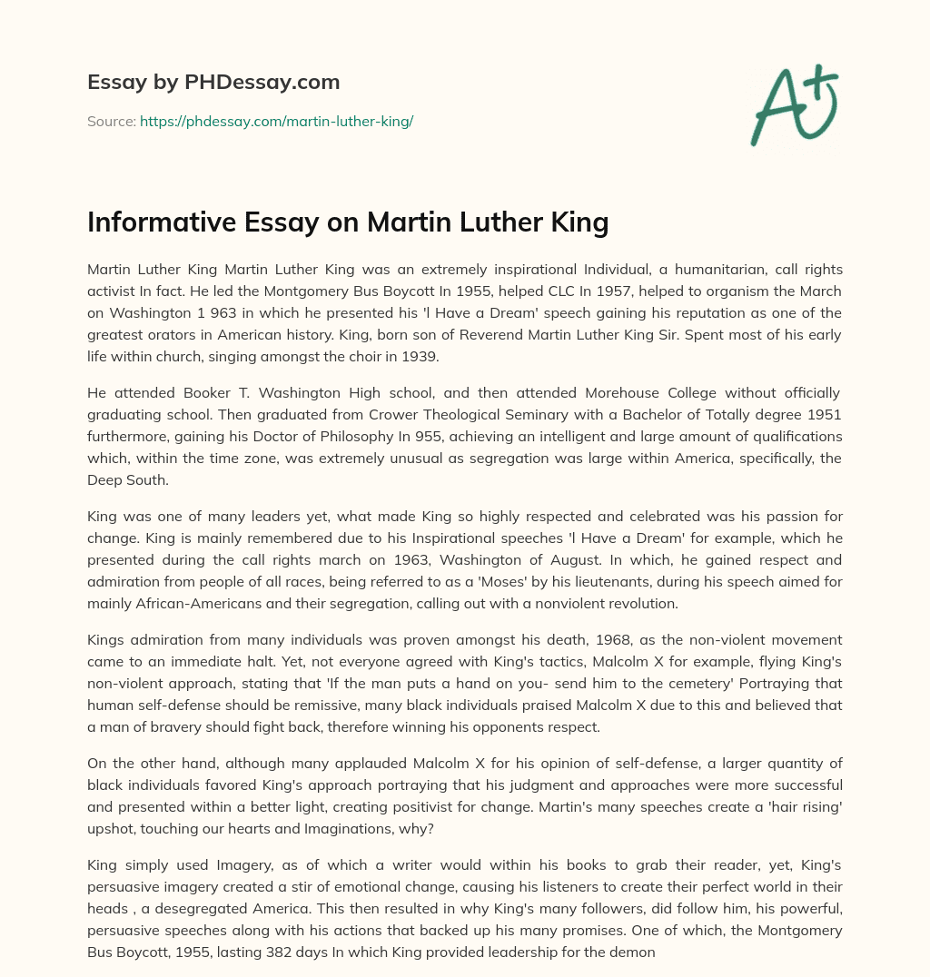 Informative Essay on Martin Luther King essay