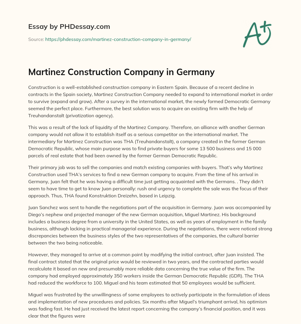 Martinez Construction Company in Germany essay