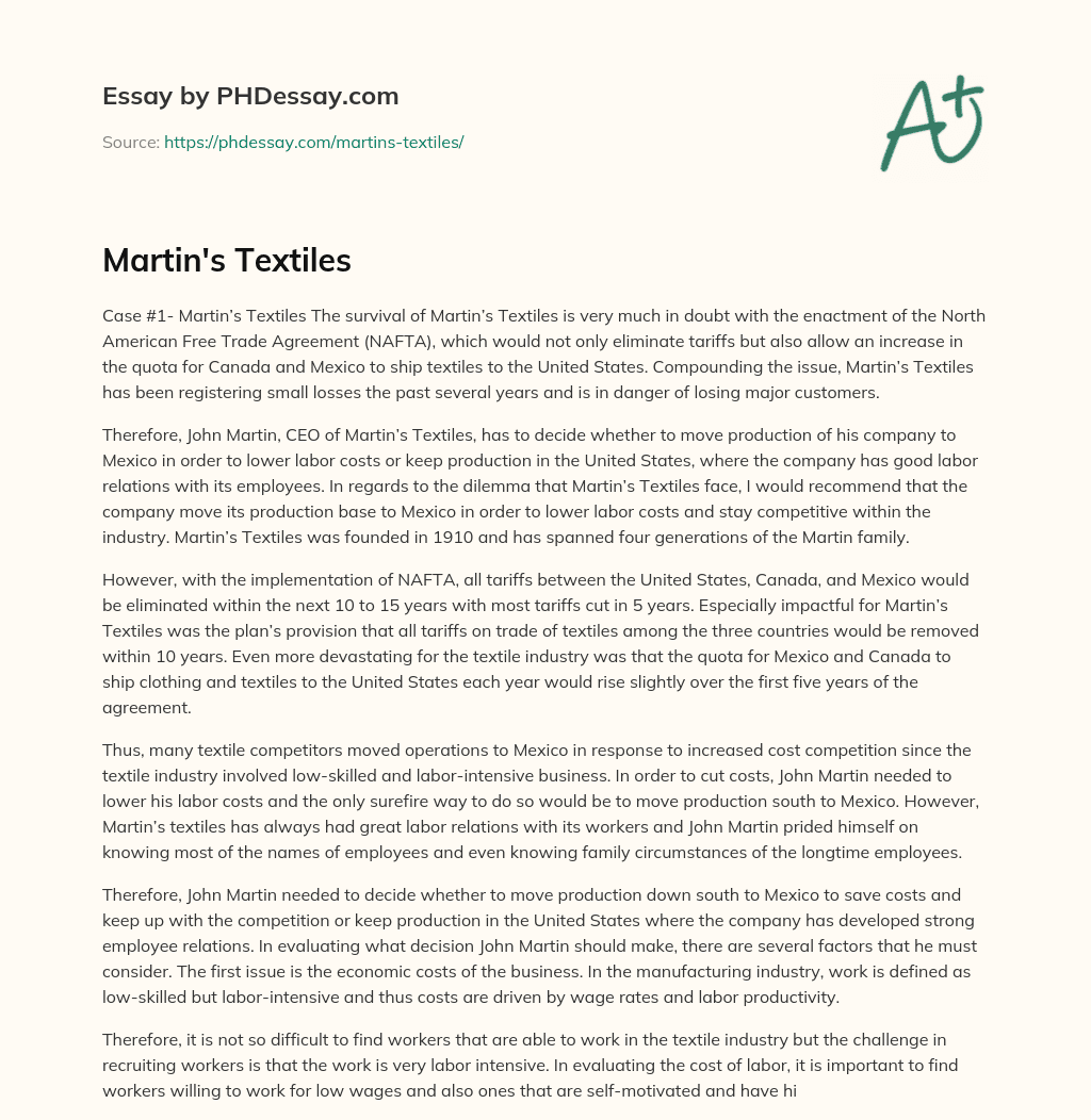 Martin’s Textiles essay