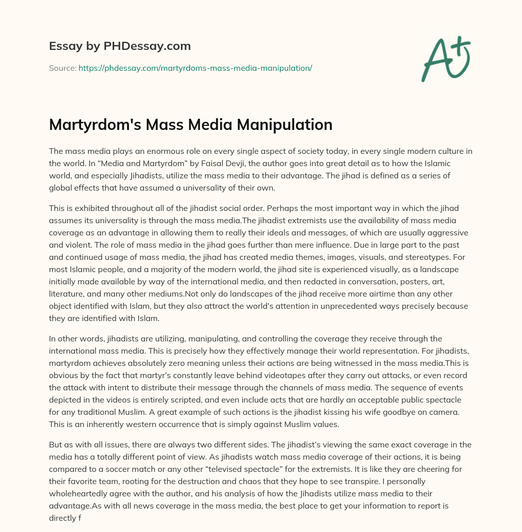 Martyrdom’s Mass Media Manipulation essay