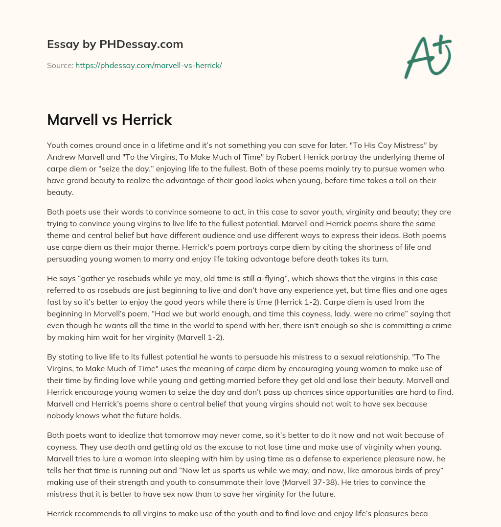 Marvell vs Herrick essay