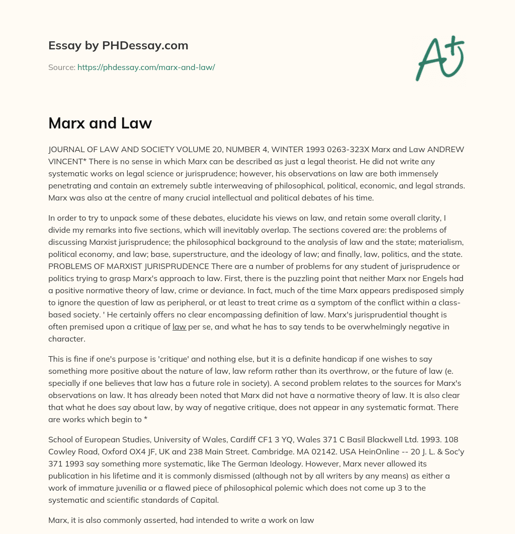 Marx and Law essay