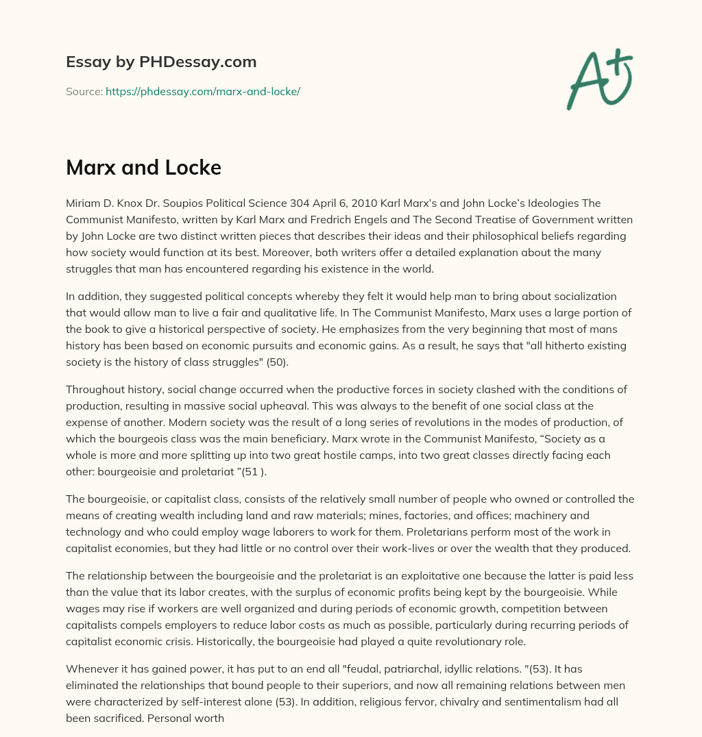 Marx and Locke essay