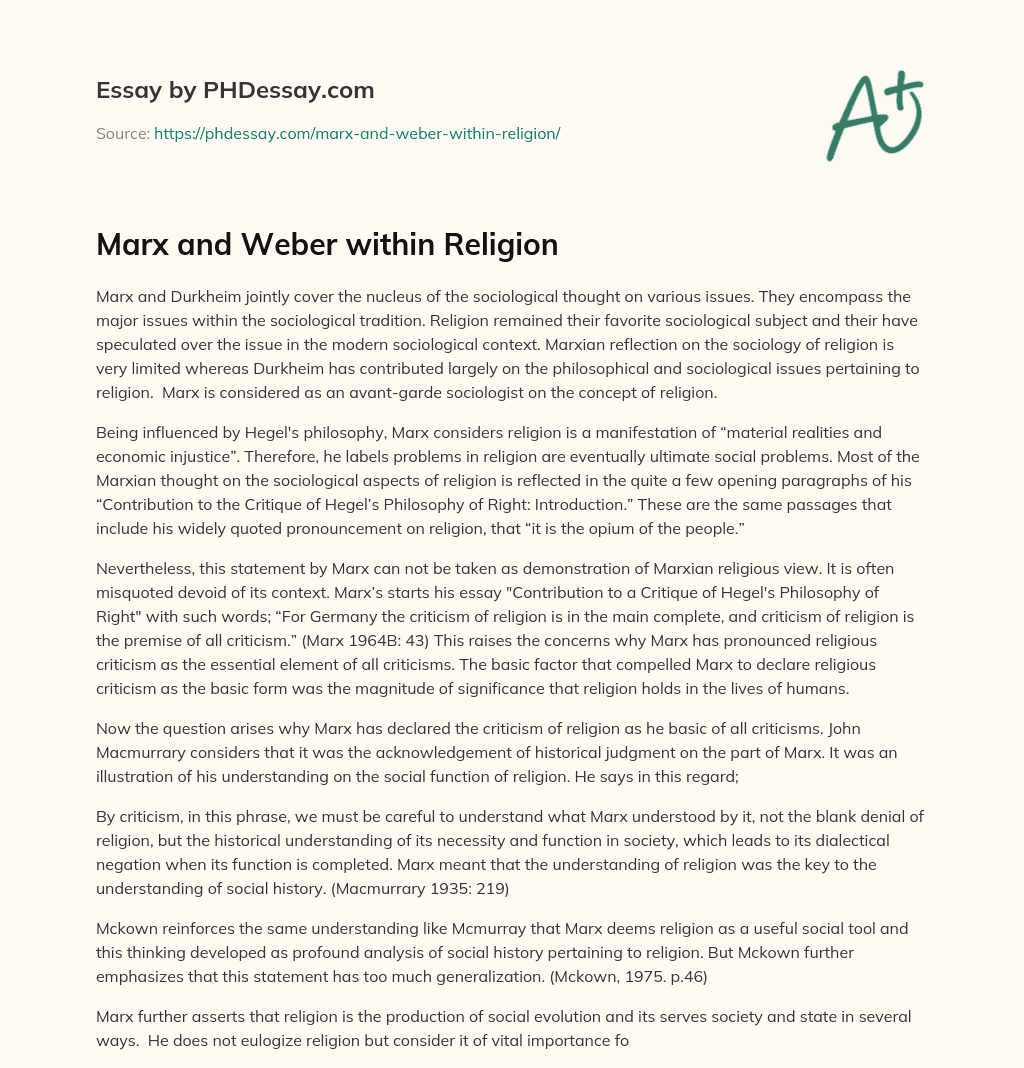 Marx and Weber within Religion essay
