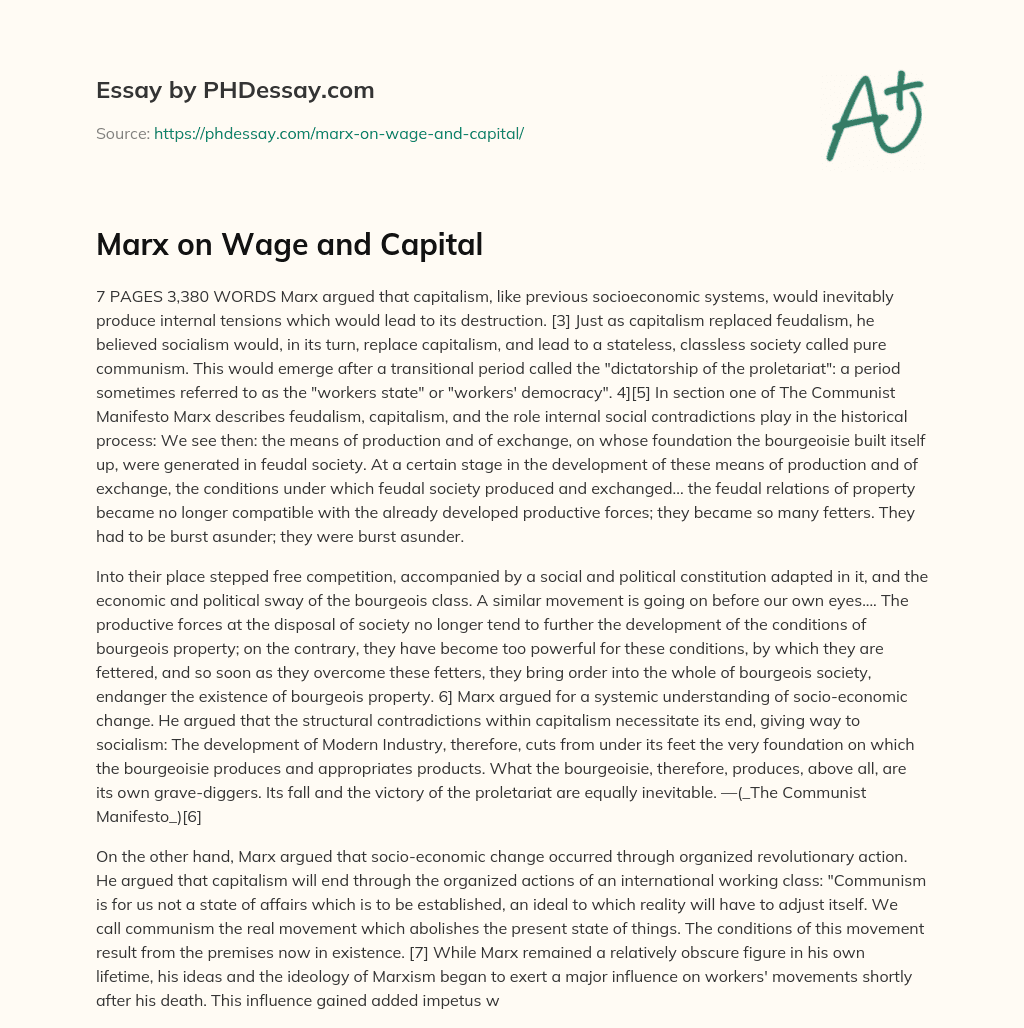 Marx on Wage and Capital essay