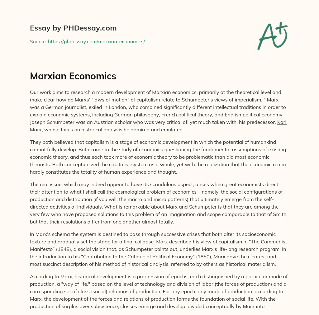 Marxian Economics essay