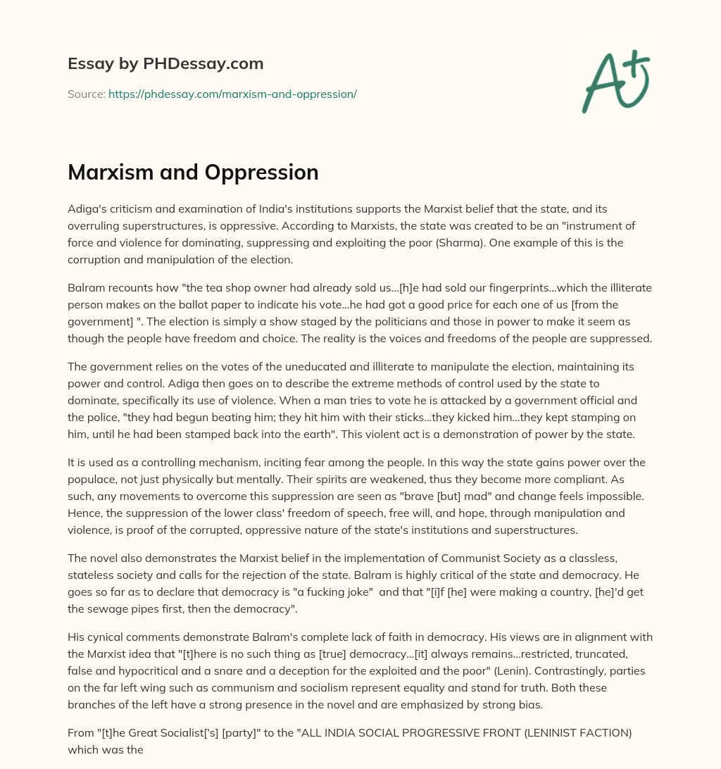 Marxism and Oppression essay