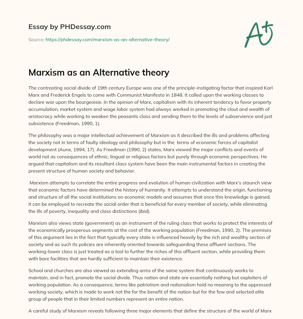 Marxism as an Alternative theory essay