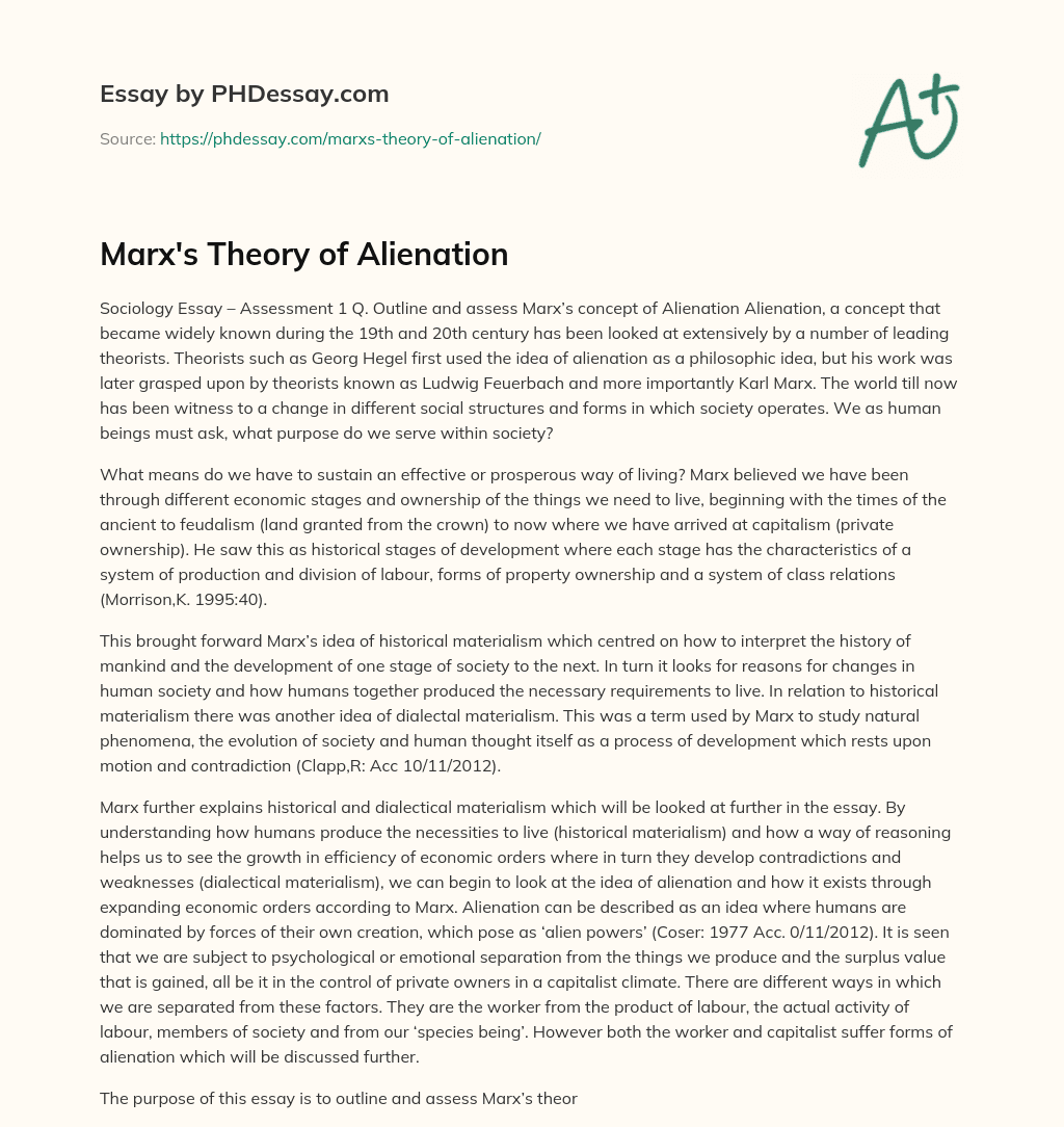 Marx’s Theory of Alienation essay