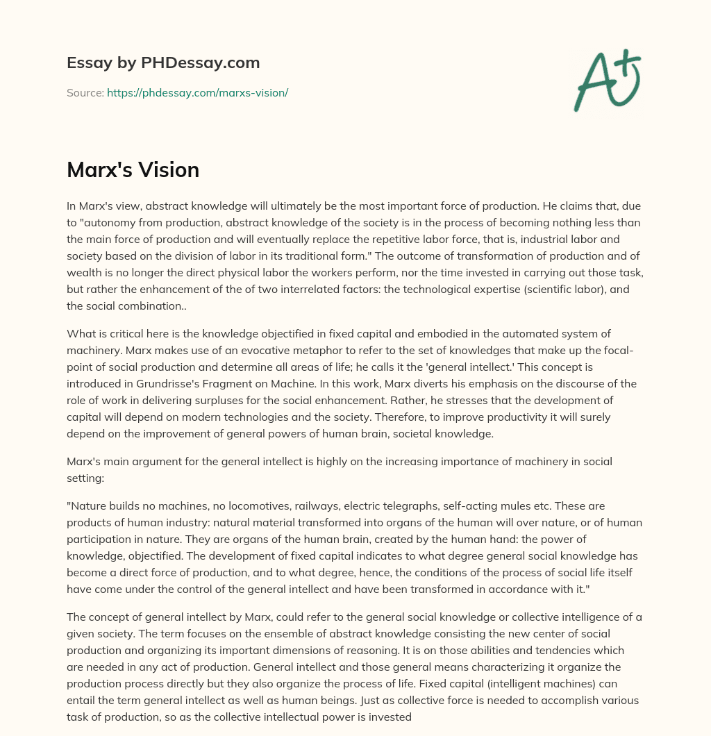Marx’s Vision essay