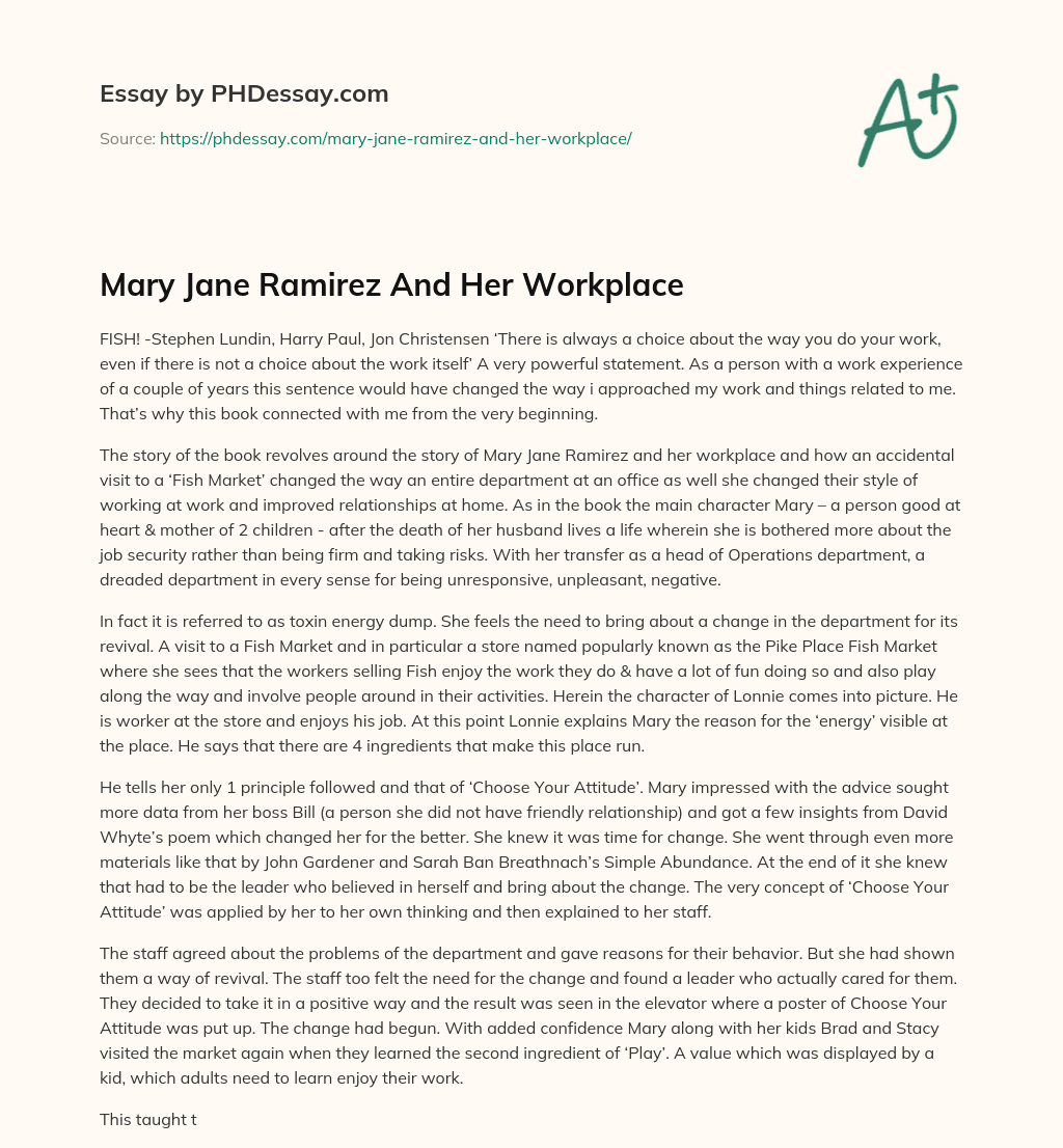 Mary Jane Ramirez And Her Workplace essay