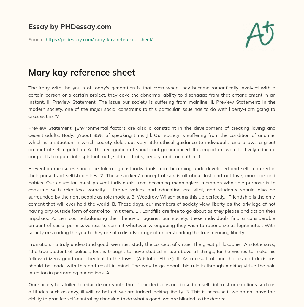 Mary kay reference sheet essay