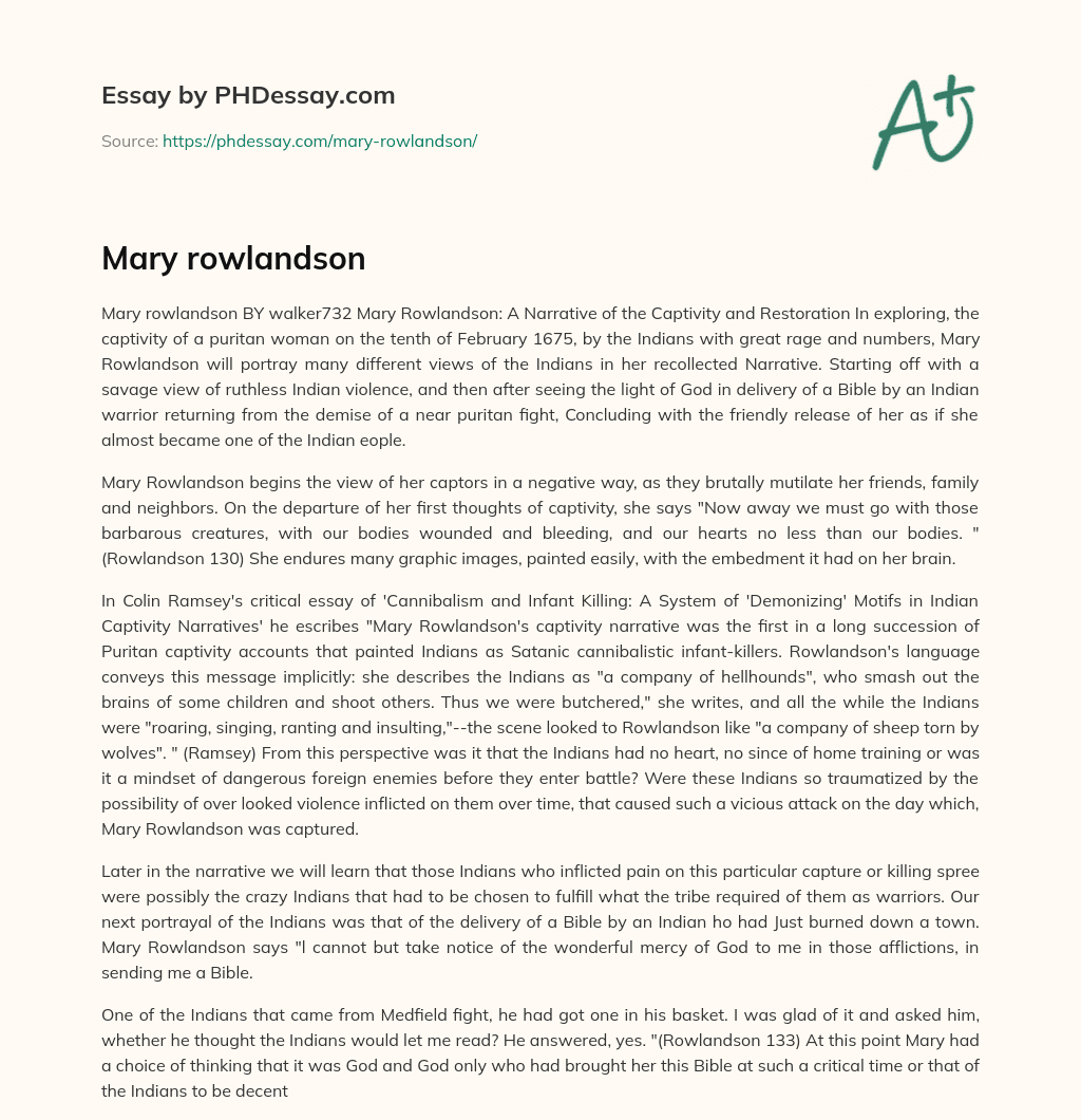 Mary rowlandson essay