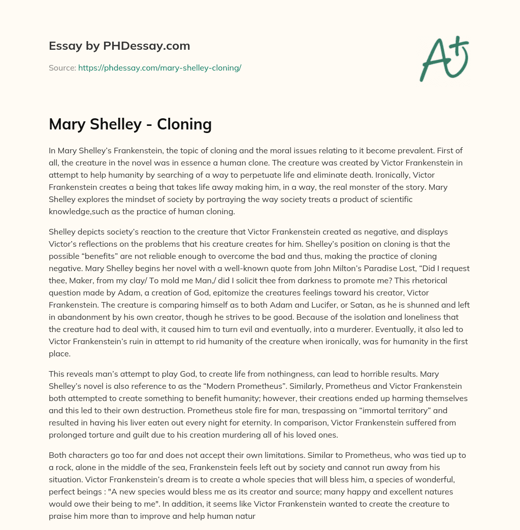 Mary Shelley – Cloning essay