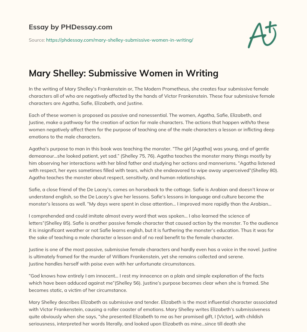 Mary Shelley: Submissive Women in Writing essay