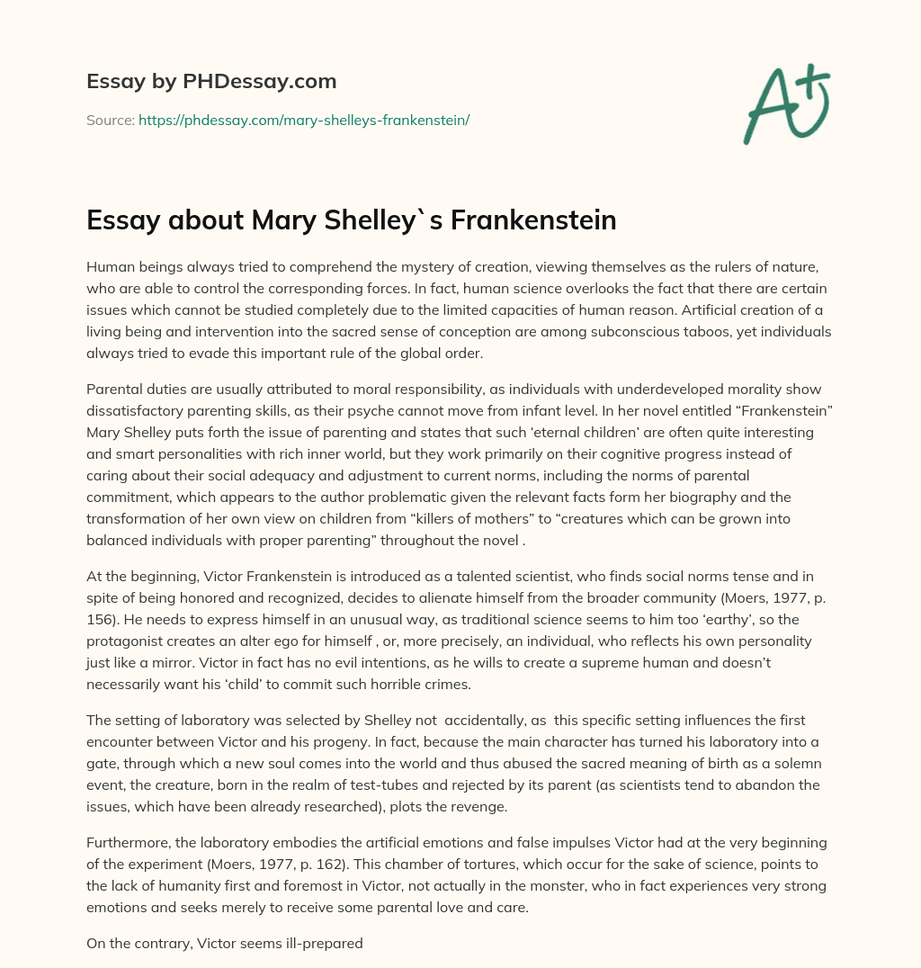 Essay about Mary Shelley`s Frankenstein essay