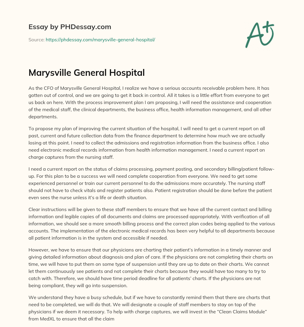 Marysville General Hospital essay