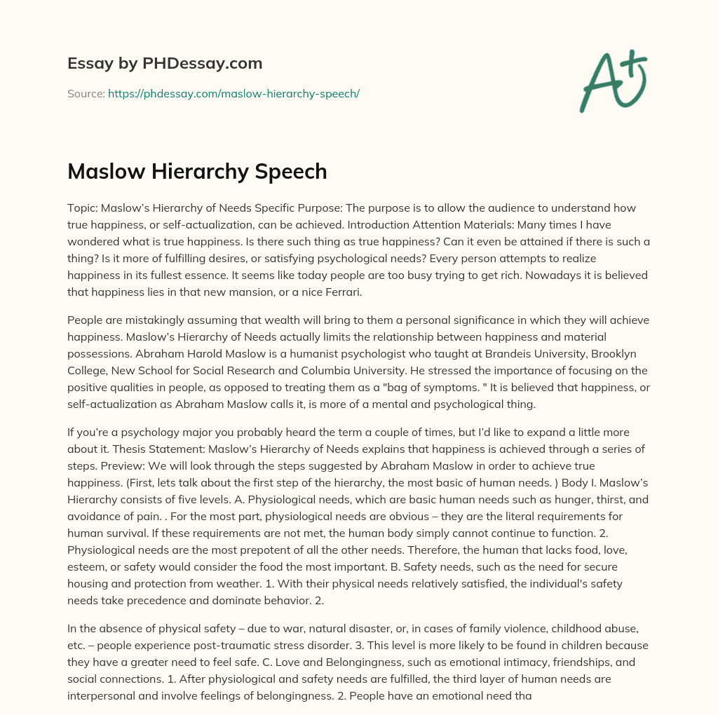 Maslow Hierarchy Speech essay
