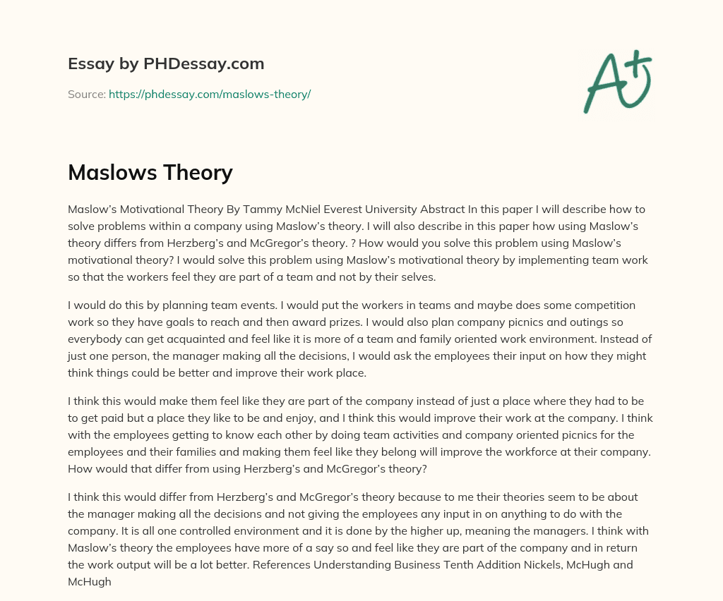 Maslows Theory essay