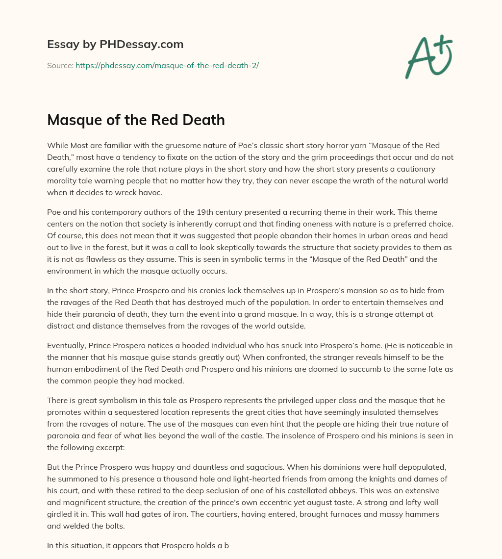 Masque of the Red Death essay