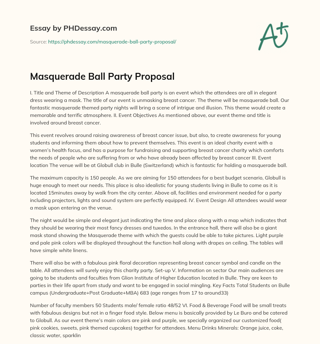 Masquerade Ball Party Proposal Descriptive Example (600 Words