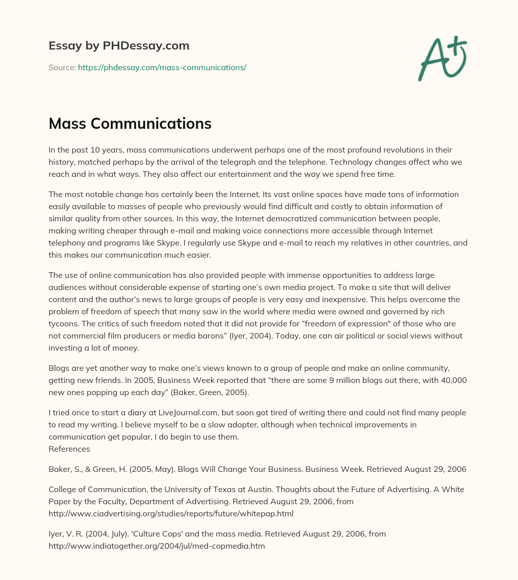 Mass Communications essay