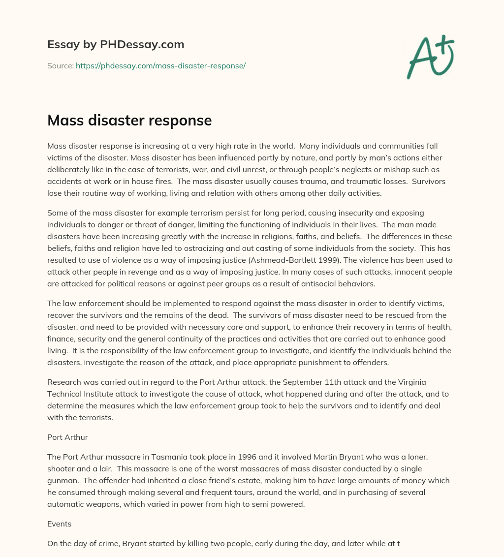 Mass disaster response essay