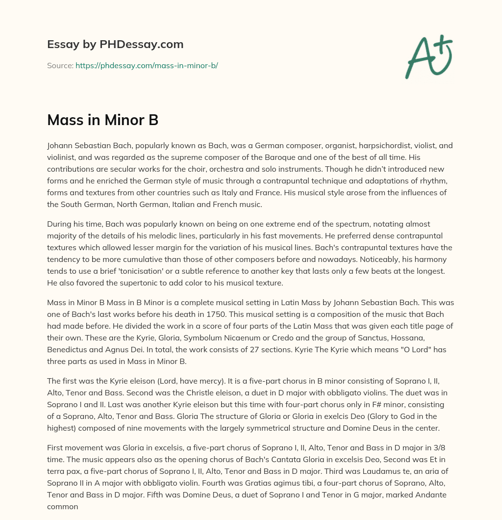 Mass in Minor B essay