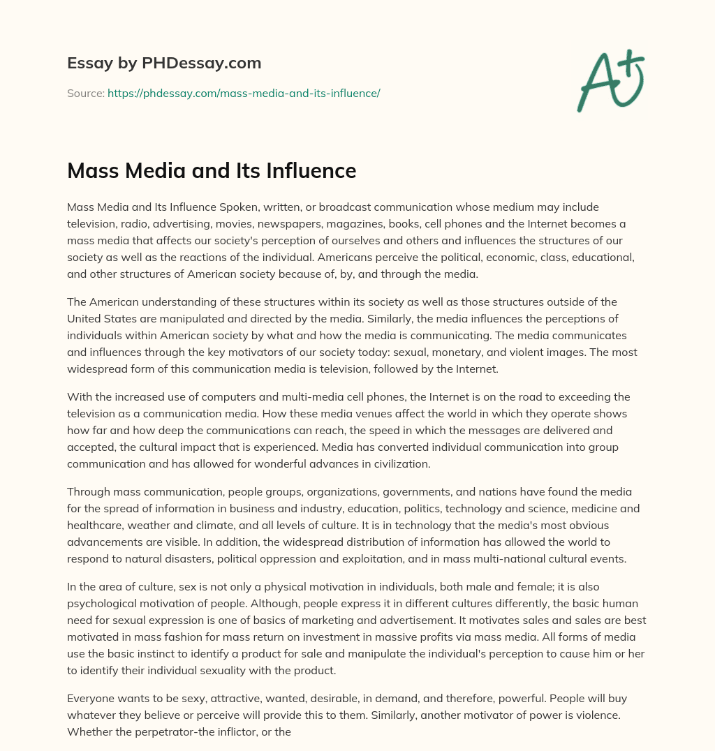 Mass Media and Its Influence essay