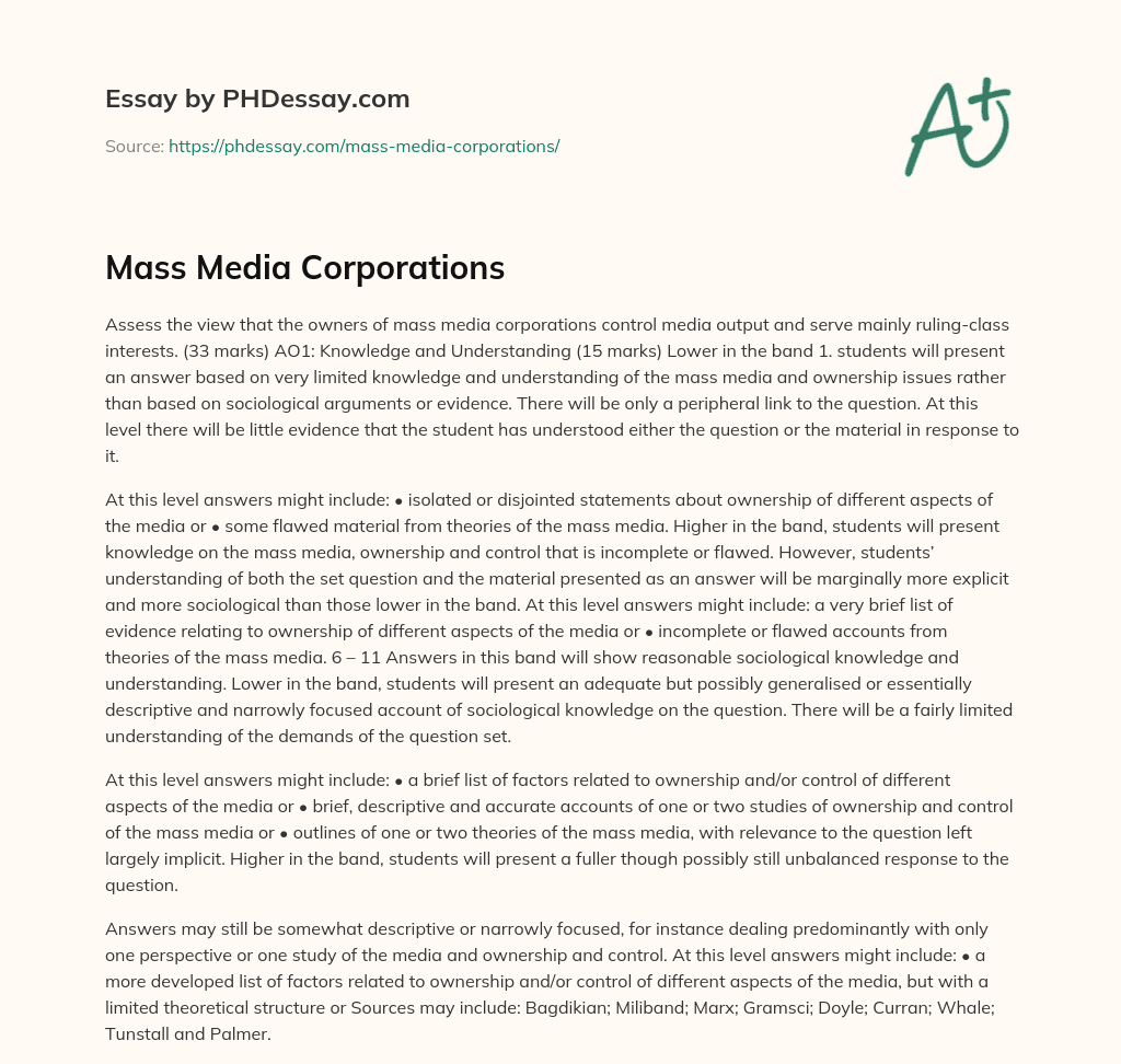 Mass Media Corporations essay