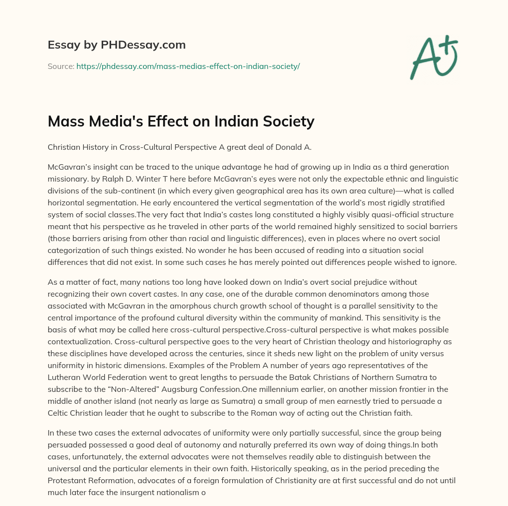 Mass Media’s Effect on Indian Society essay