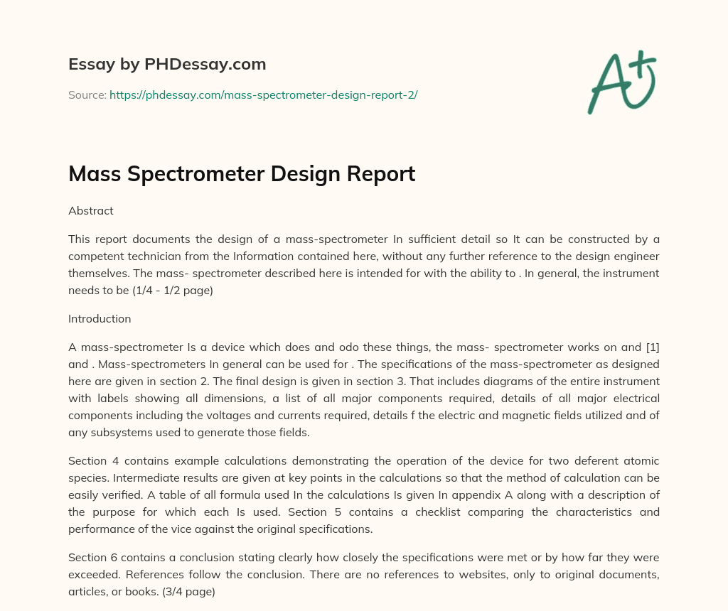 Mass Spectrometer Design Report essay