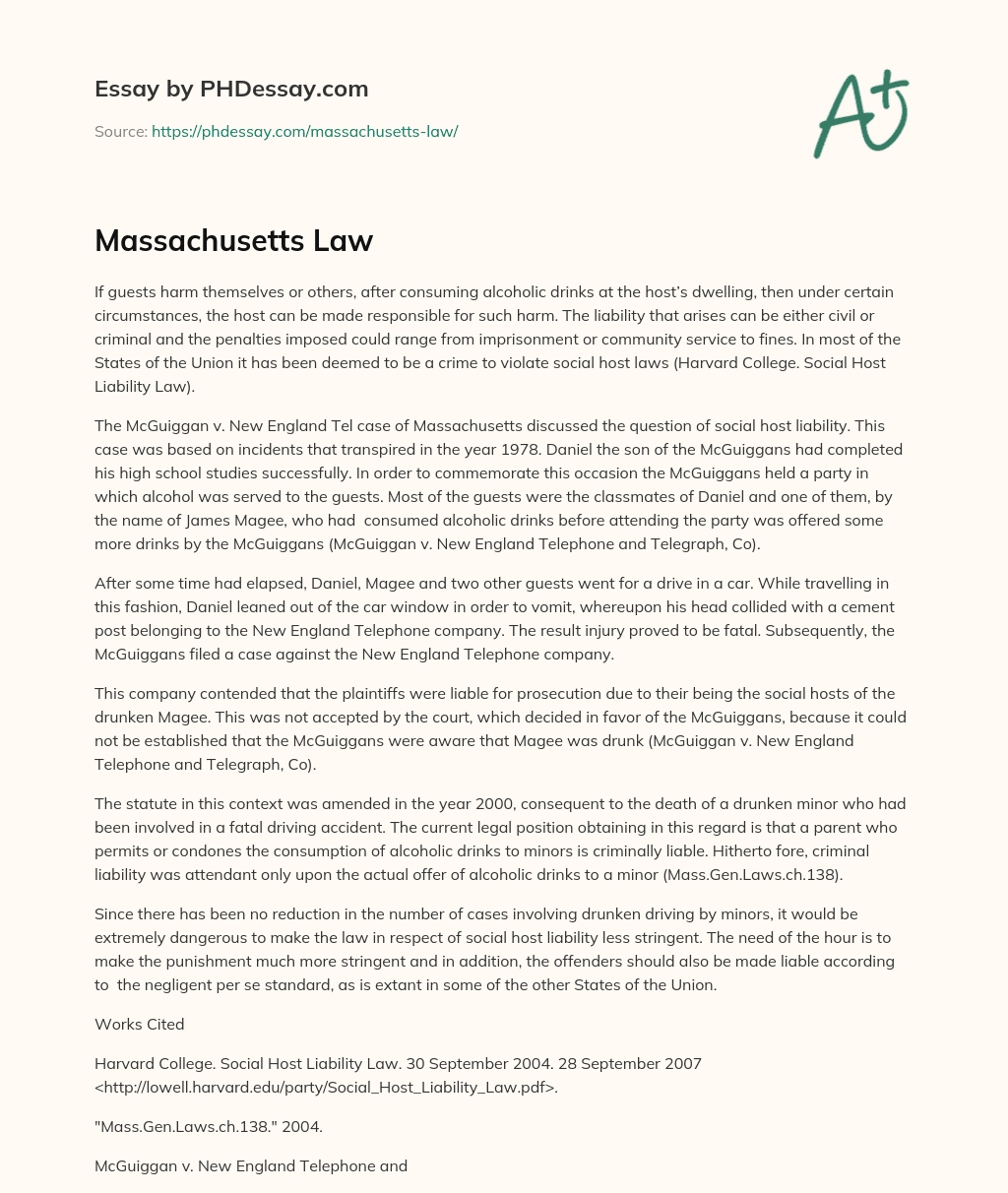 Massachusetts Law essay