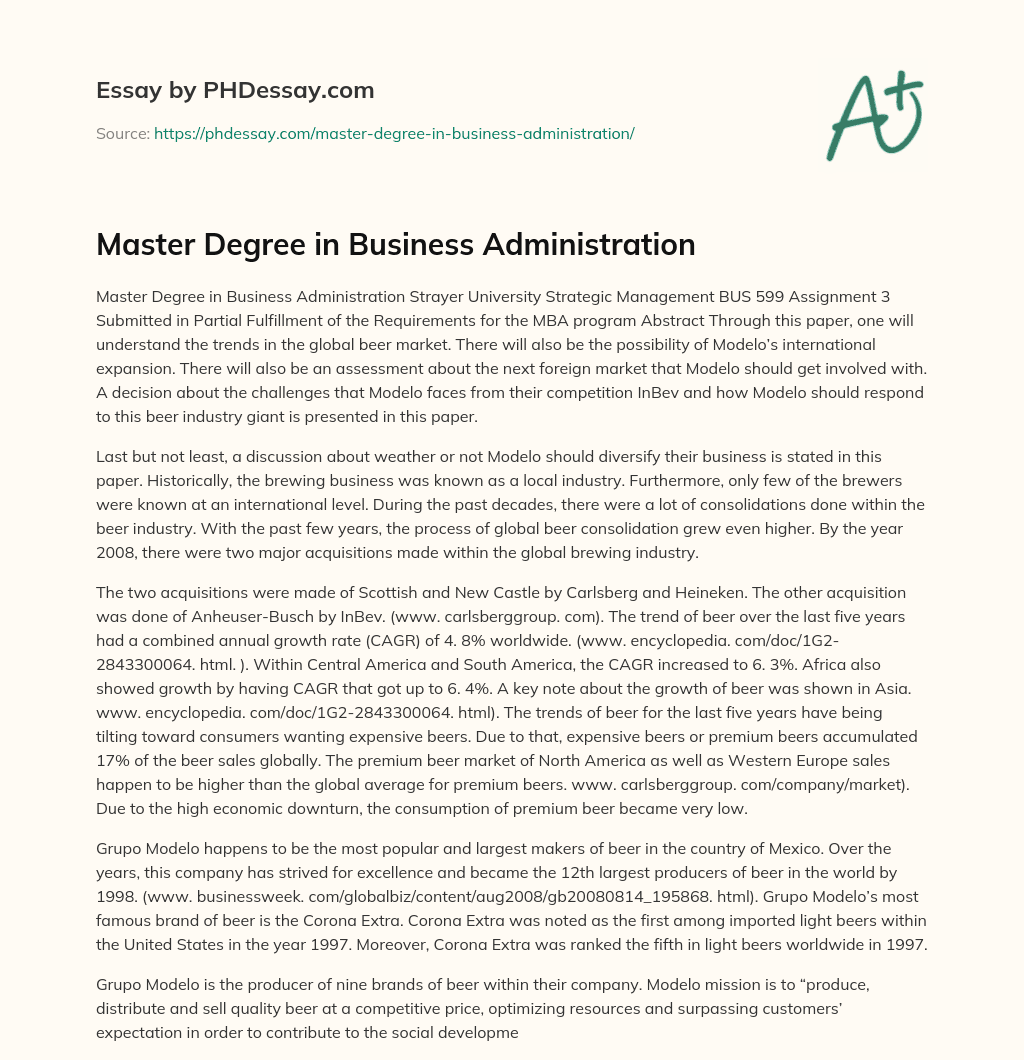 Master Degree in Business Administration