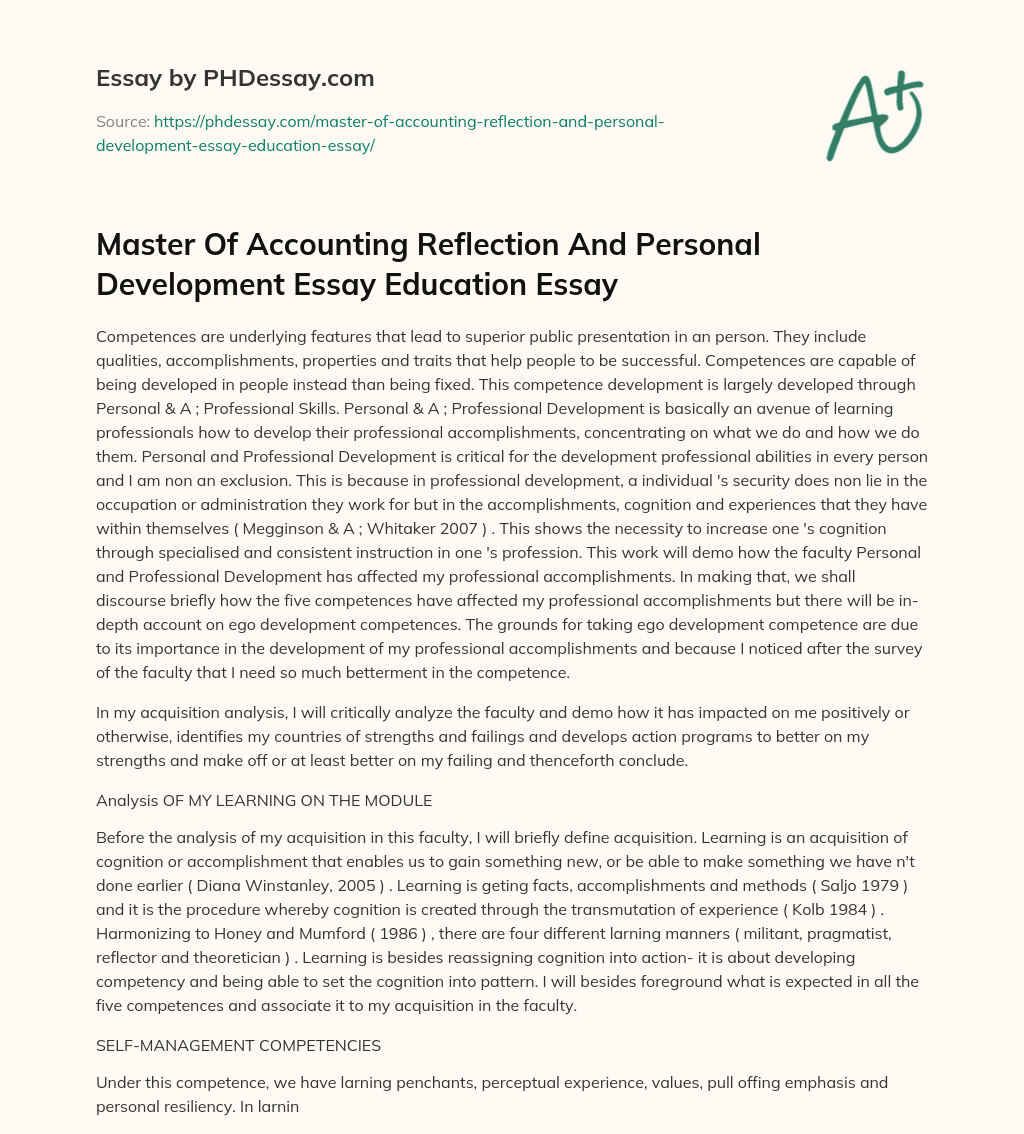 Master Of Accounting Reflection And Personal Development Essay Education Essay essay