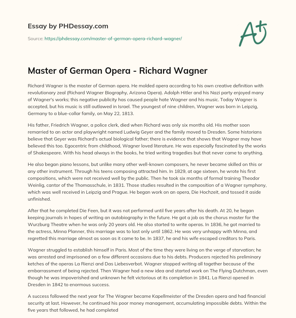Master of German Opera – Richard Wagner essay