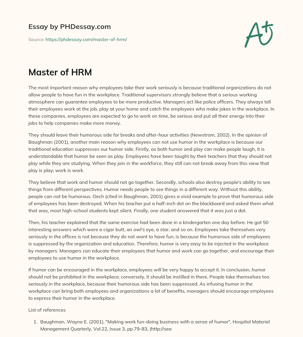 Master of HRM essay