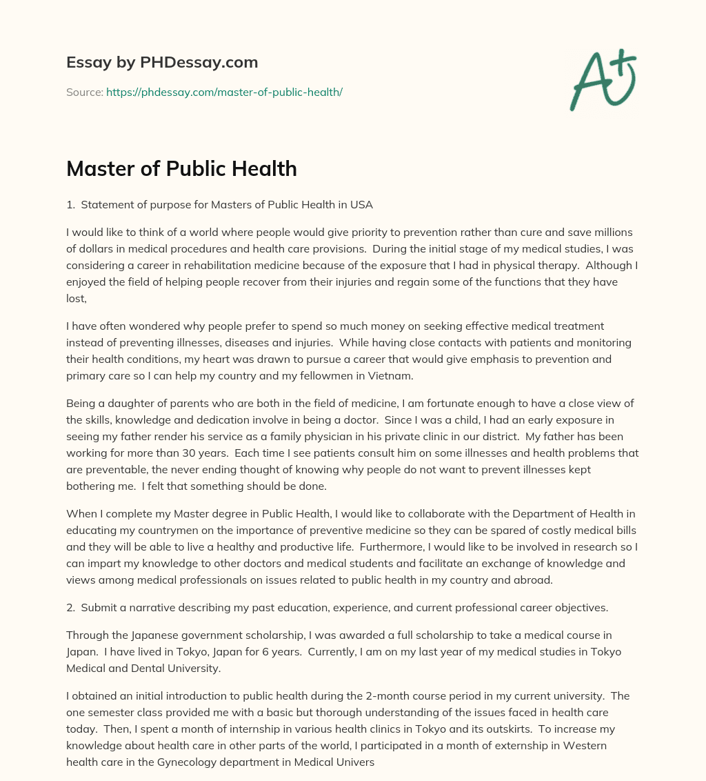 master of public health thesis examples