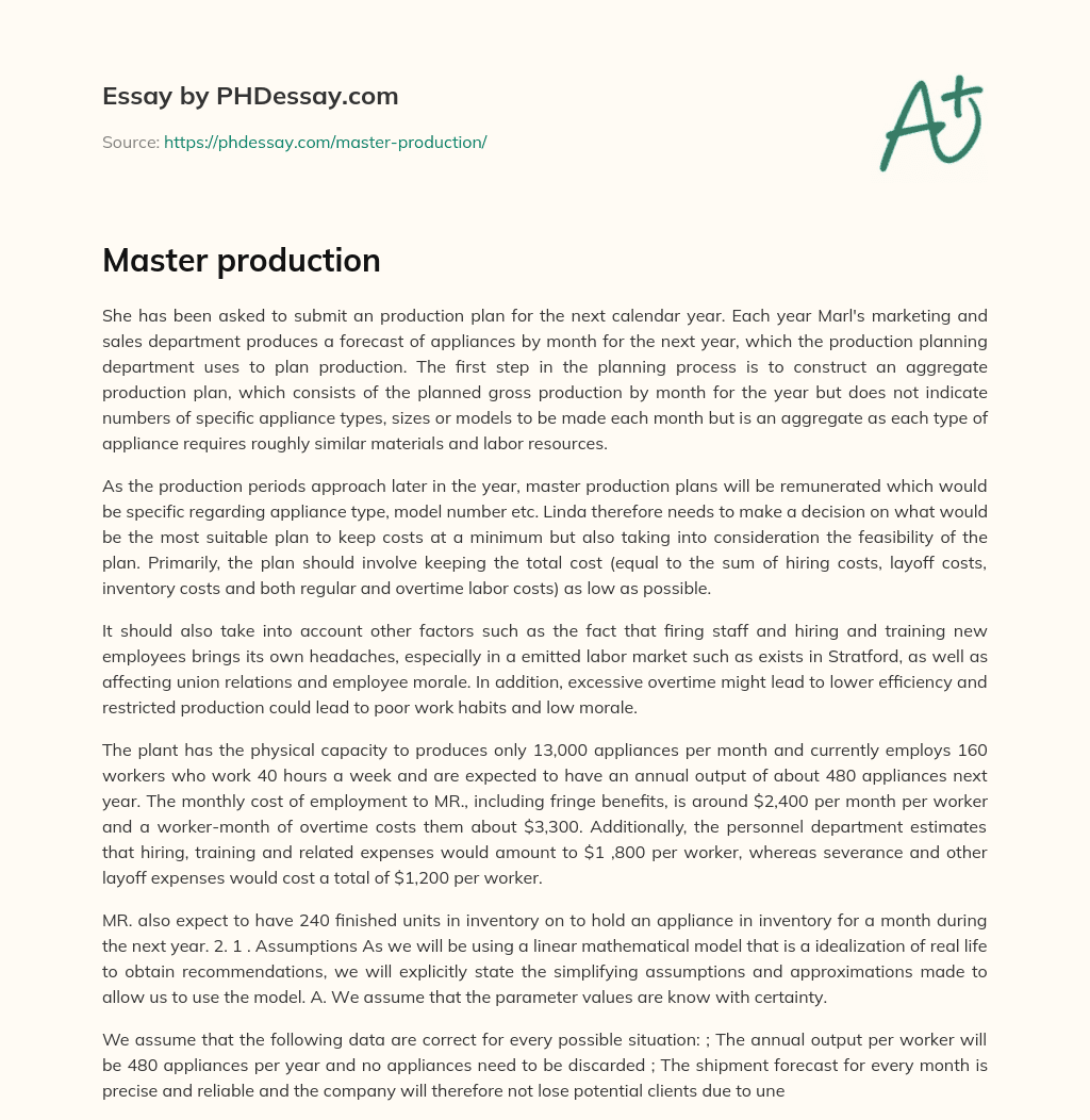 Master production essay