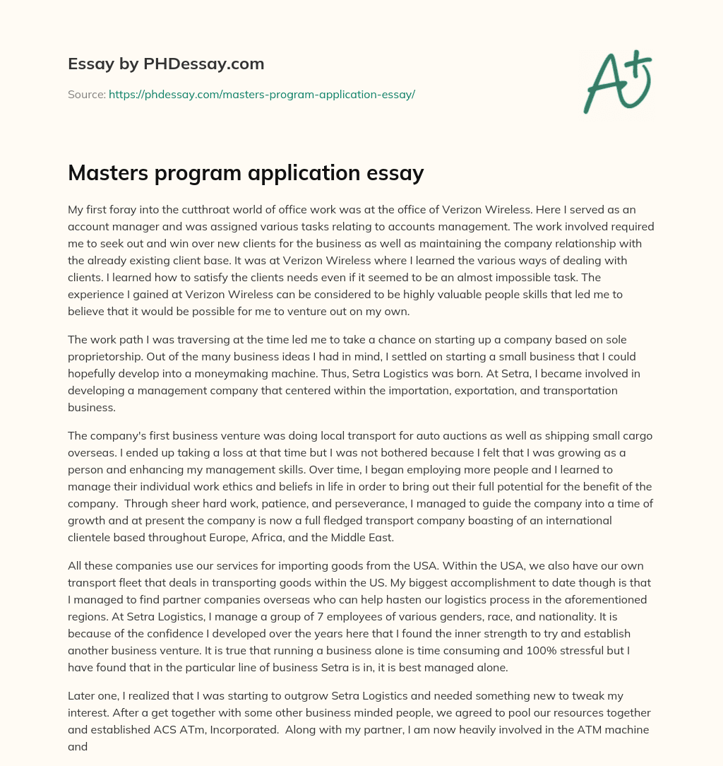 Masters program application essay essay